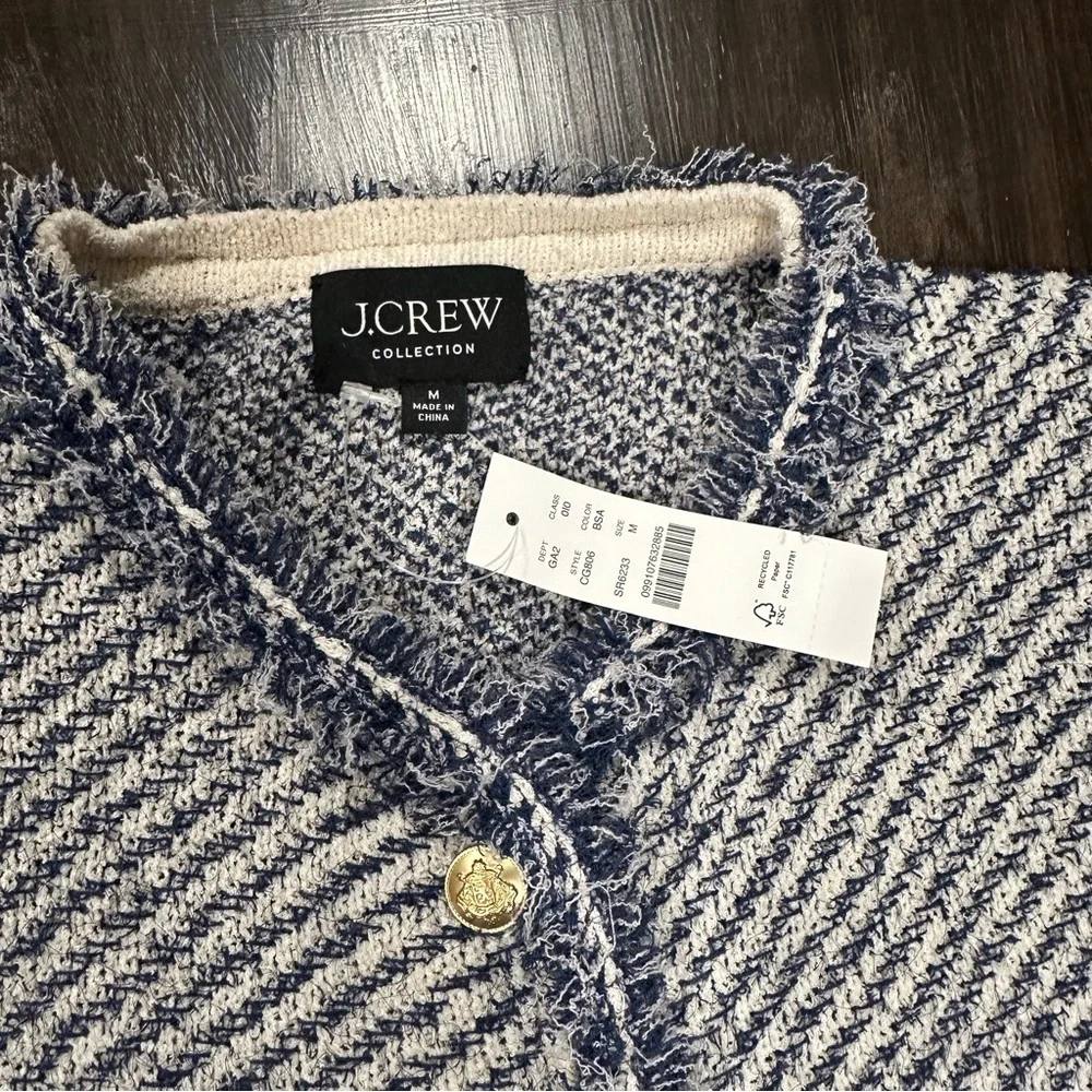 J.Crew Collection Textured Cotton Lady Jacket | NWT | M | Navy White | Fringe - Picture 6 of 15